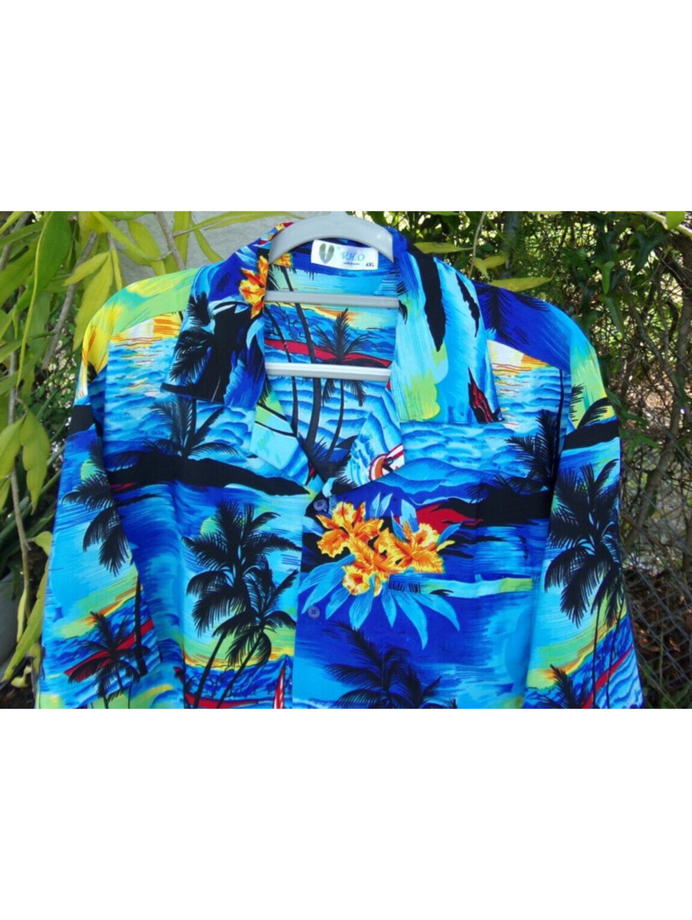 V.H.O Tropical Shirt 4XL Blue Floral Palm Island Print Sailboat Hawaiian style. - Picture 3 of 11